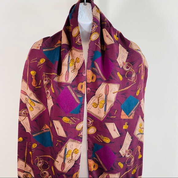 Vintage Love Letter Pen Pal Diary Feather Pen Reversible Fringe Edge Scarf - Picture 3 of 10